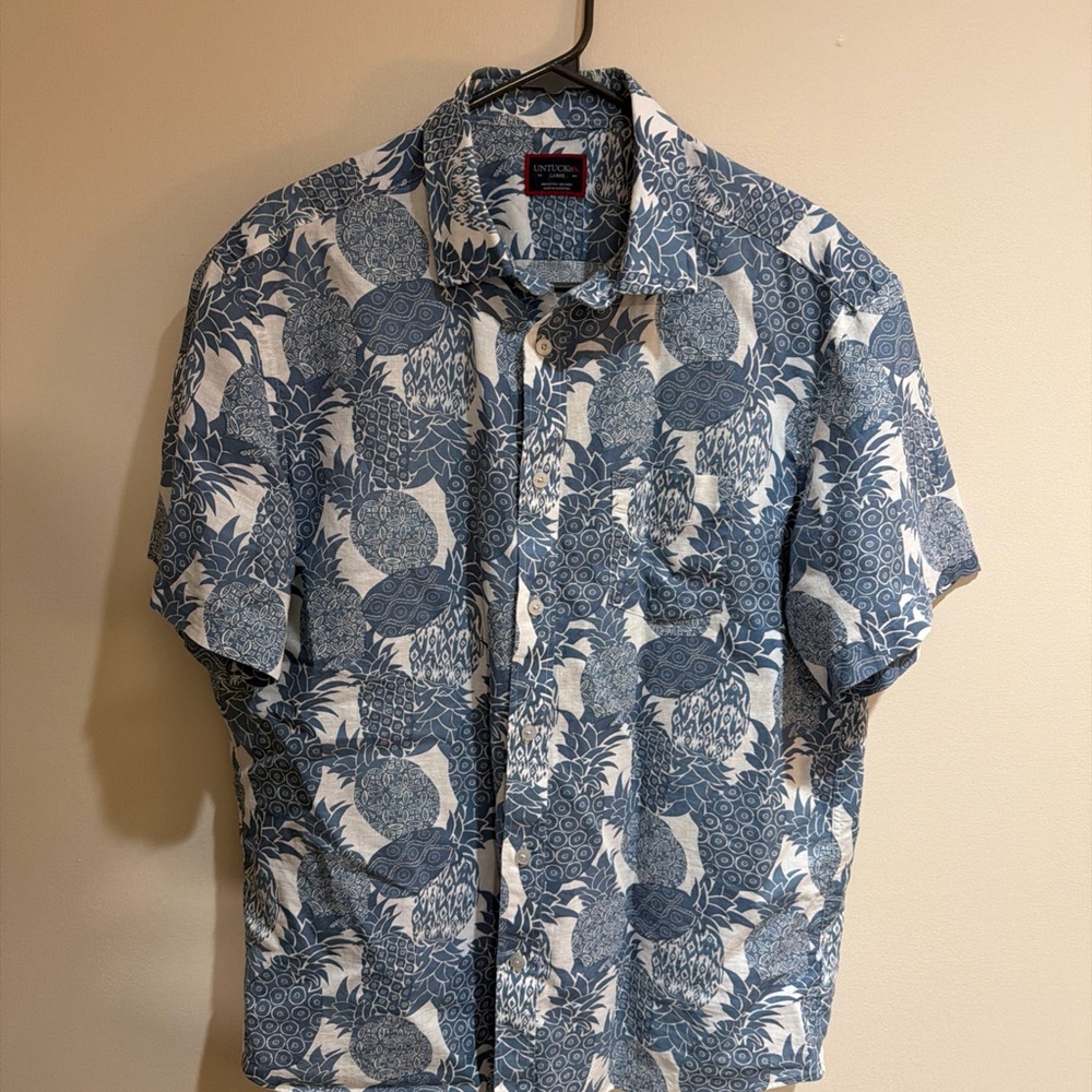 Untuckit Slim Fit Short Sleeve Button-Down Shirt Pineapples Sz L Mint
